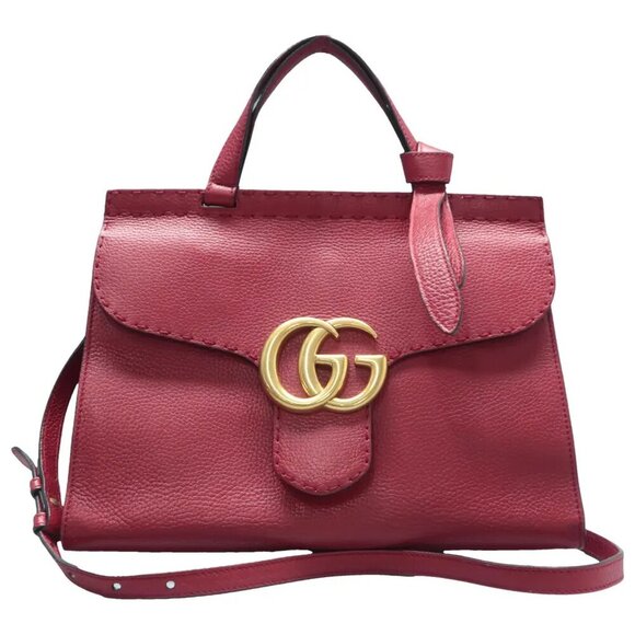 Gucci Handbags - 100% Authentic GUCCI GG Marmont Red Leather Satchel 922-12524